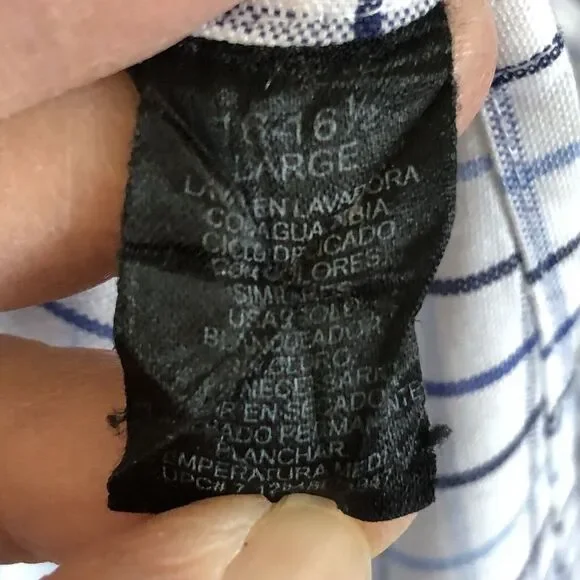 Button Up Dress Shirt Men's Sz L White Long Sleeve Blue Checkered George Western - Picture 7 of 13